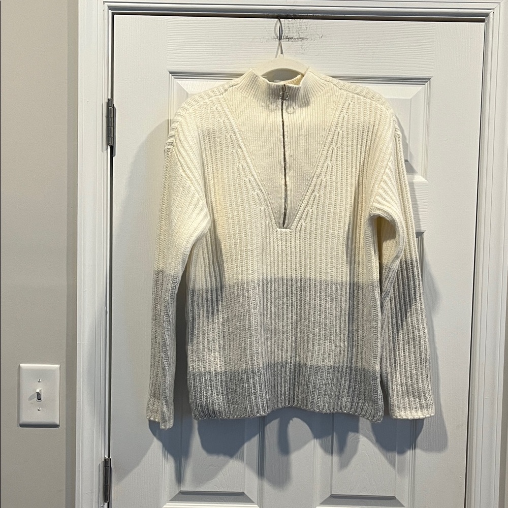 Talbots Half Zip Color block From White To Gray Combination Mock Neck Sweater.